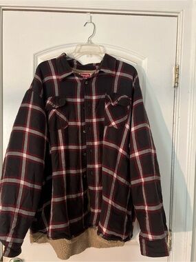 Wrangler Black, Red & White Plaid Sherpa-Lined Flannel Shirt Jacket